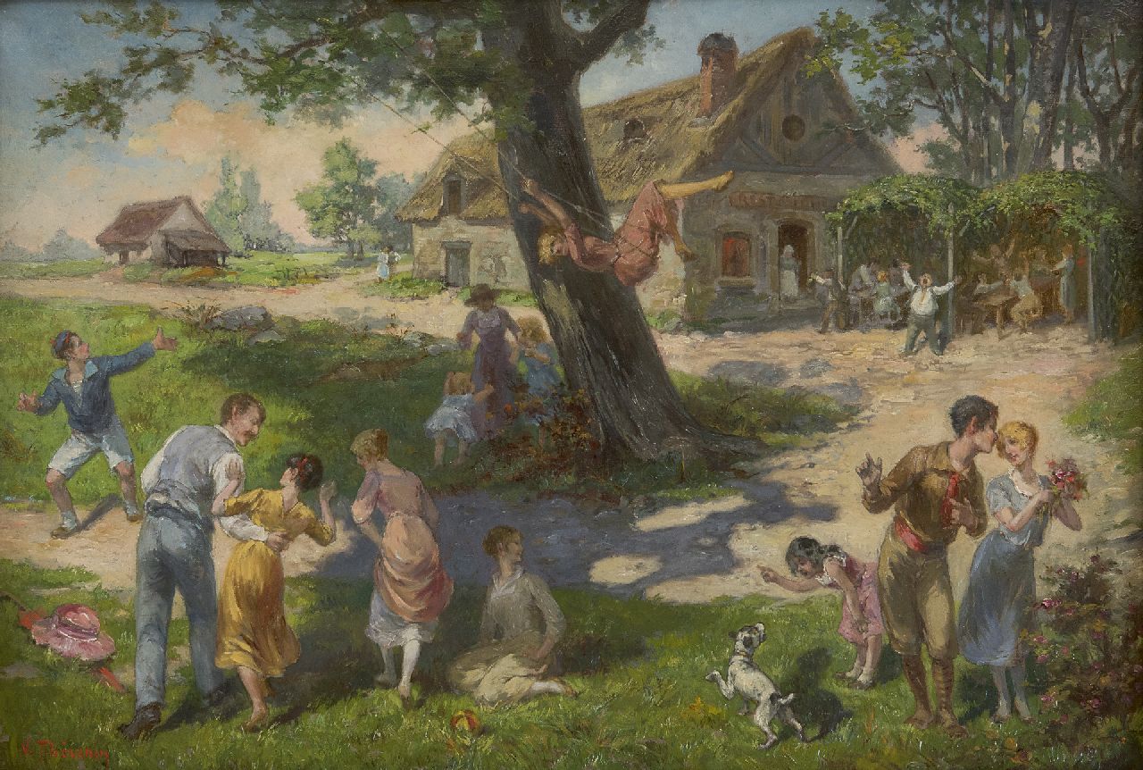 Thevenin L.V.  | Louis Victor Thevenin | Paintings offered for sale | Spring in the village, oil on canvas 38.1 x 55.2 cm, signed l.l.