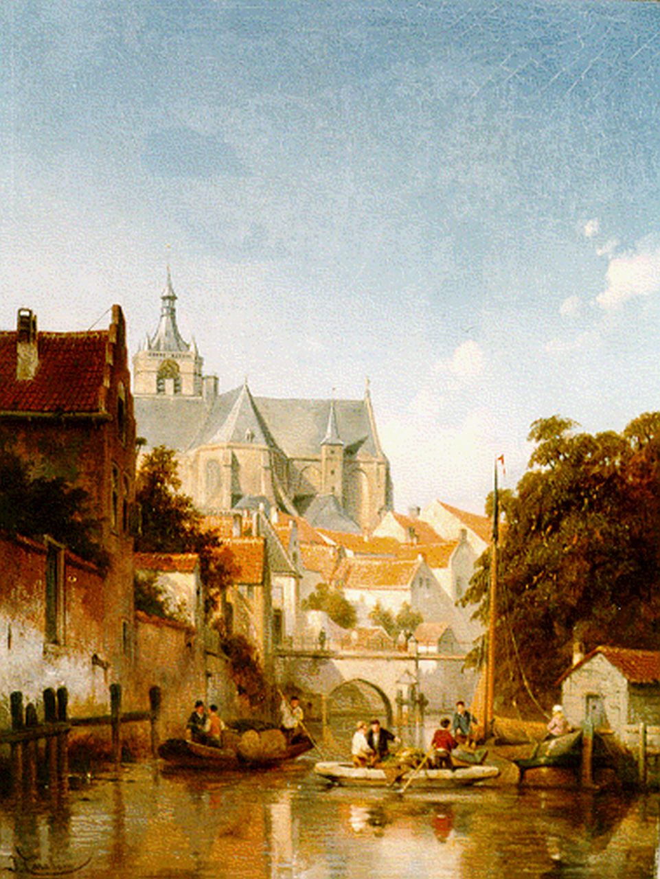 Carabain J.F.J.  | 'Jacques' François Joseph Carabain, A sunlit canal view, oil on panel 29.0 x 23.0 cm, signed l.l.