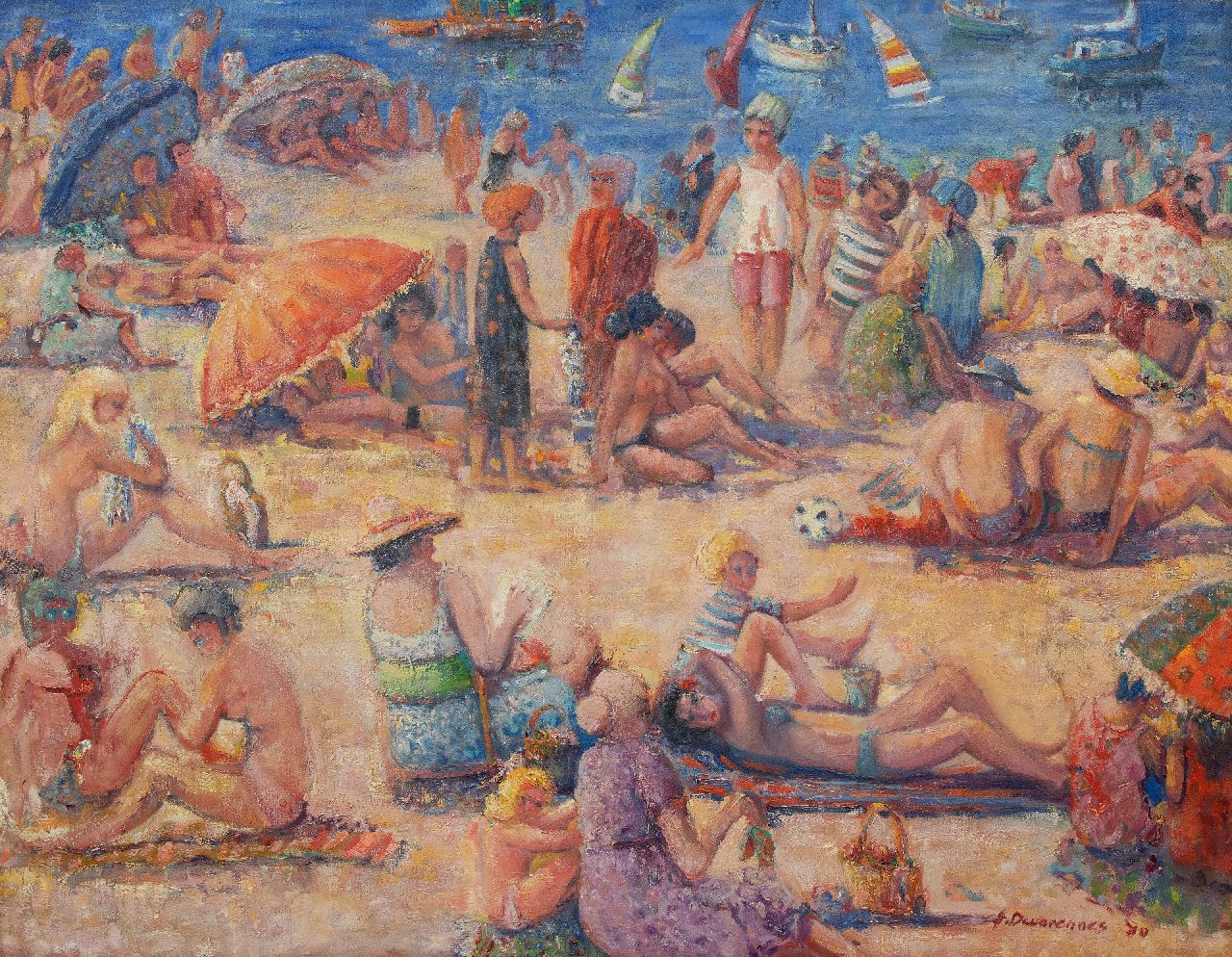 Devarennes C.  | Charly Devarennes, On the beach, Collioure, oil on canvas 105.0 x 134.1 cm, signed l.r. and dated '80