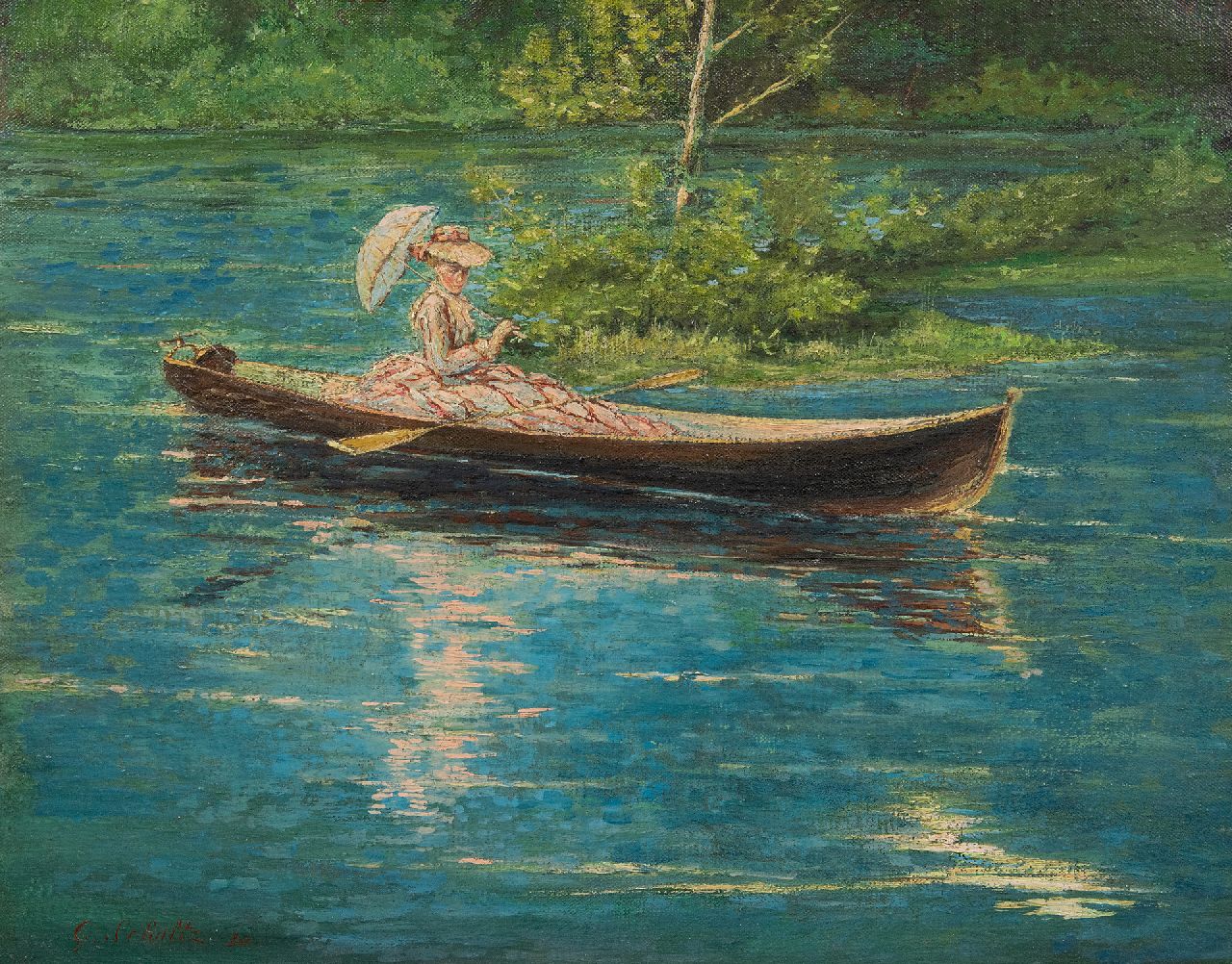 G.F. Schultz | Rowing on the lake, oil on canvas, 38.0 x 46.0 cm, signed l.l. and dated '30