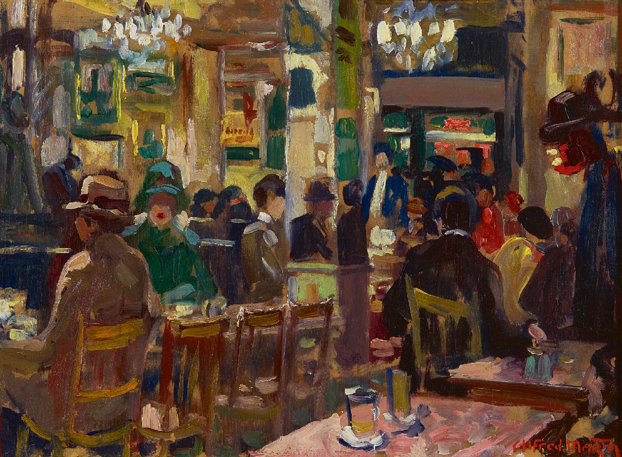Martin A.  | Alfred Martin, Brasserie in Paris, oil on panel 24.4 x 34.3 cm, signed l.r.