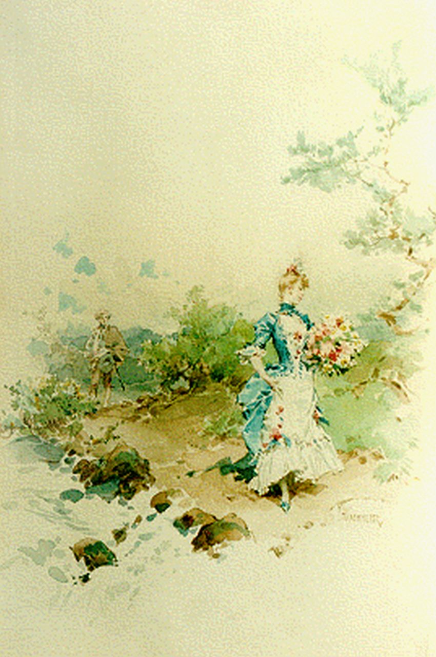 Kaemmerer F.H.  | Frederik Hendrik Kaemmerer, The admirer, watercolour on paper 33.0 x 22.8 cm, signed l.r.