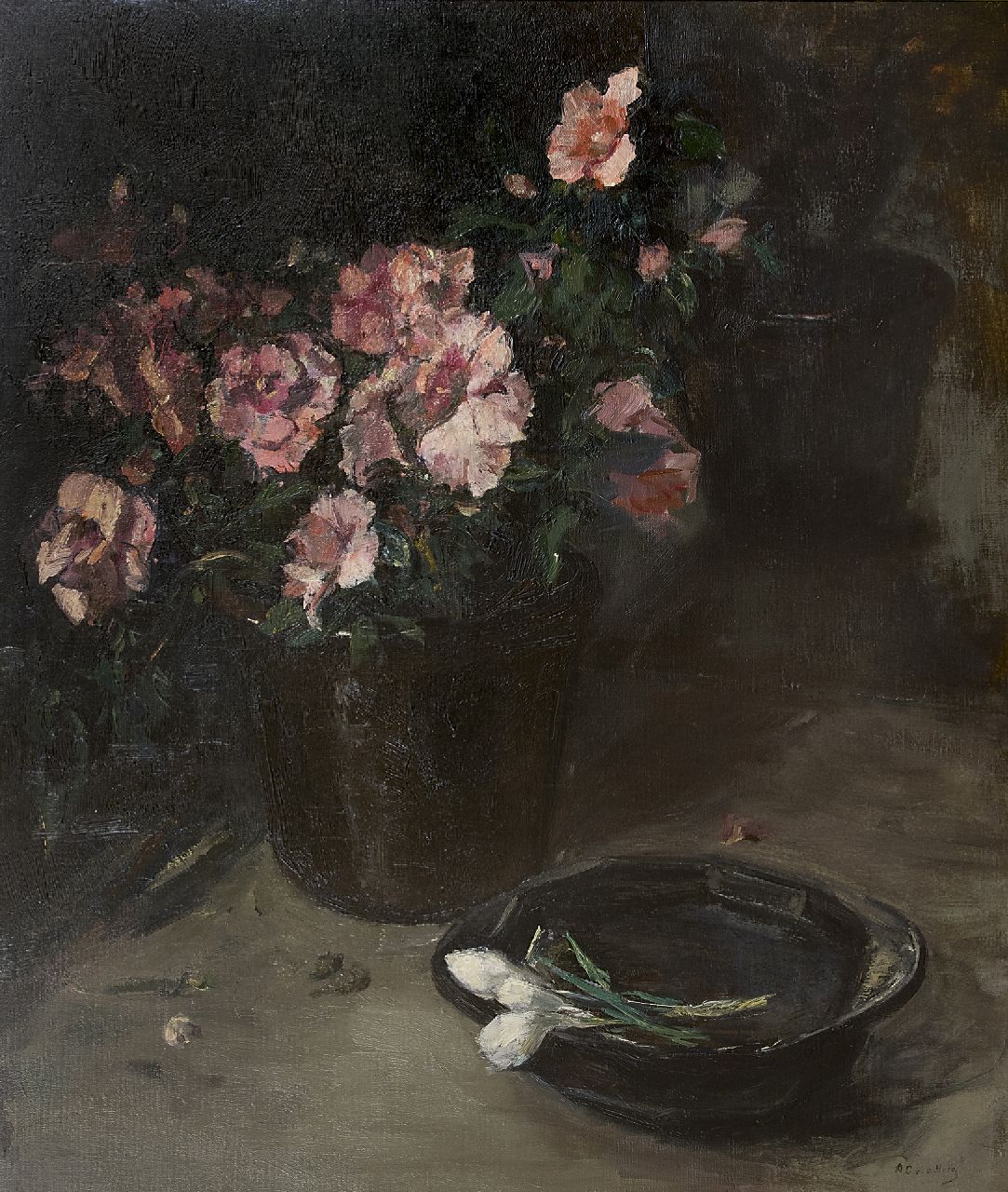 Berg A.C. van den | Anna Carolina 'Ans' van den Berg, Azalea in bloom, oil on canvas 78.0 x 65.3 cm, signed l.r.