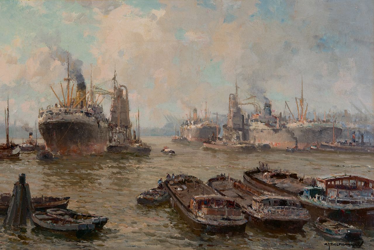 Delfgaauw G.J.  | Gerardus Johannes 'Gerard' Delfgaauw, Harbour The Waalhaven, Rotterdam, oil on canvas 40.2 x 60.5 cm, signed l.r.