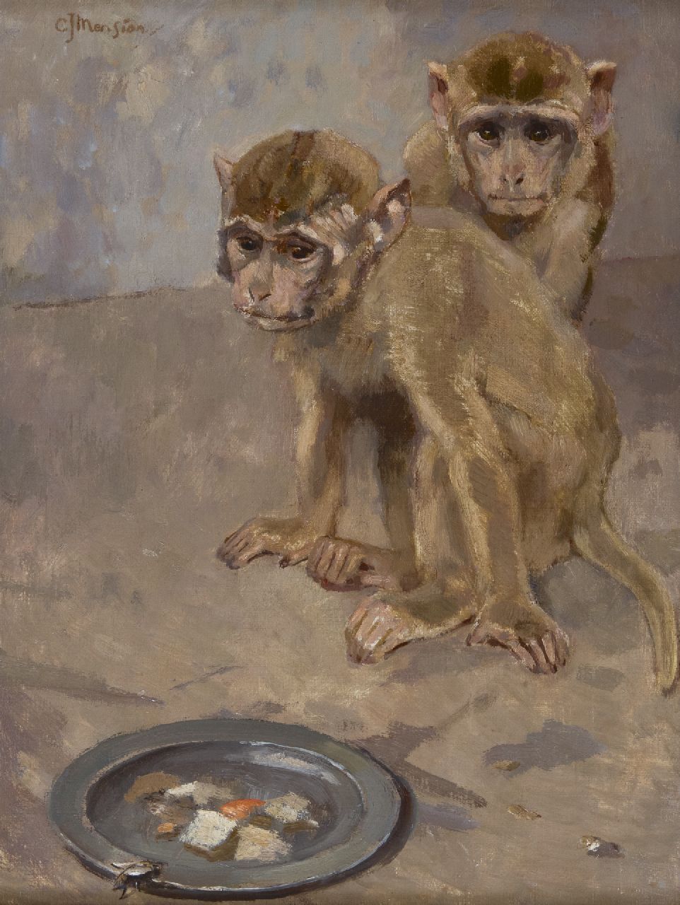 Mension C.J.  | Cornelis Jan Mension, Monkeys, oil on canvas 40.4 x 30.8 cm, signed u.l.