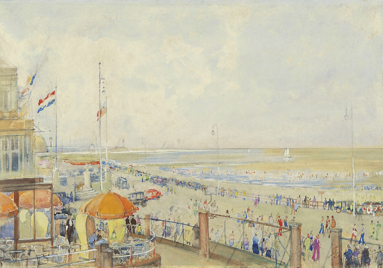 Bakker F.  | Frans Bakker, Summer in Scheveningen, watercolour on paper 24.0 x 34.1 cm, signed l.r. and dated '34