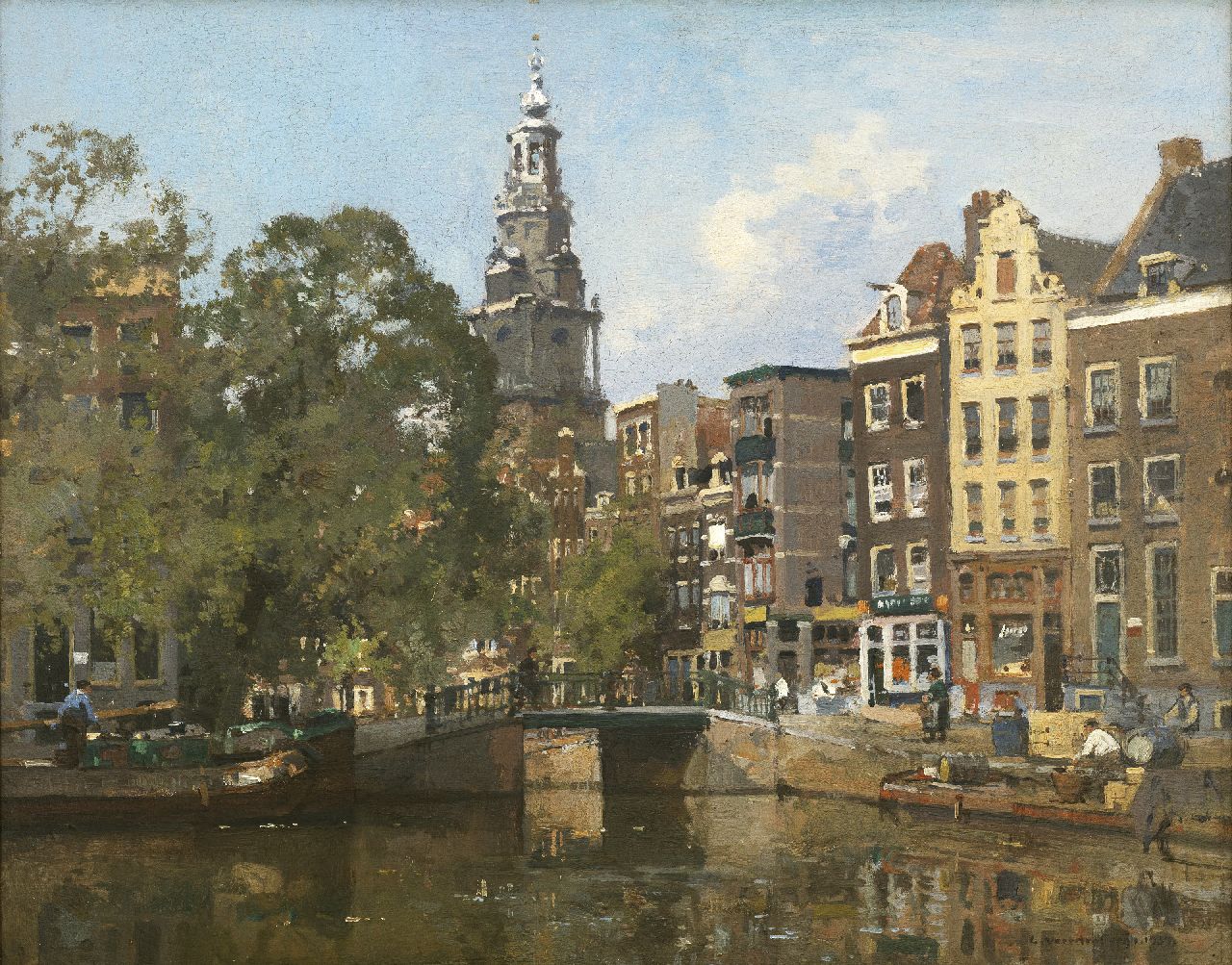 Vreedenburgh C.  | Cornelis Vreedenburgh, A view of the Raamgracht and the Zuiderkerktoren in Amsterdam, oil on panel 40.8 x 50.5 cm, signed l.r. and dated 1930