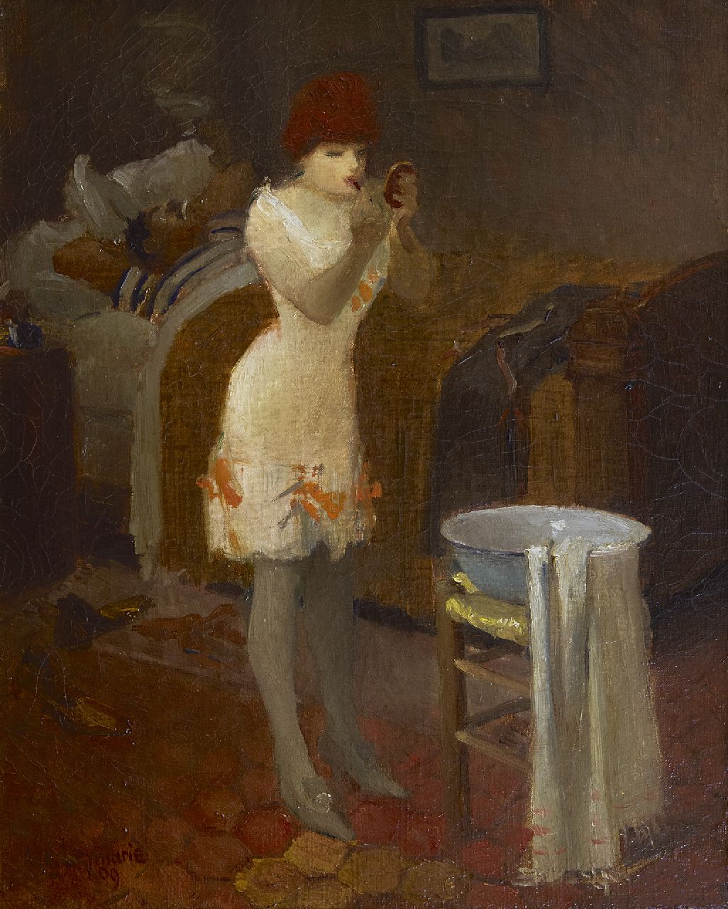 Leymarie A.L.  | Auguste Louis Leymarie, Getting dressed, oil on canvas 40.9 x 32.5 cm, signed l.l. and dated '09