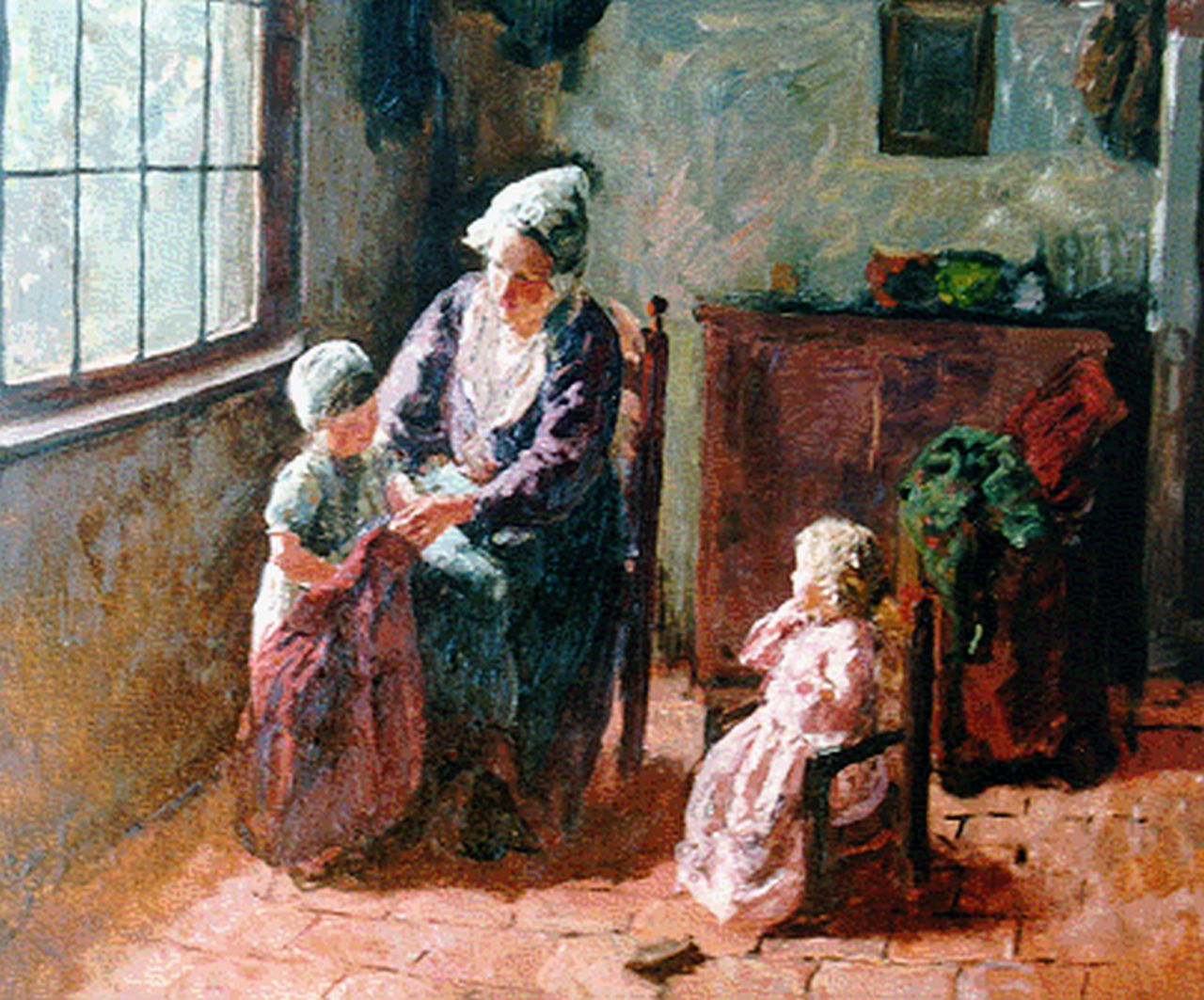 Pothast B.J.C.  | 'Bernard' Jean Corneille Pothast, Interior scene with mother and children (study), oil on canvas 53.0 x 65.0 cm