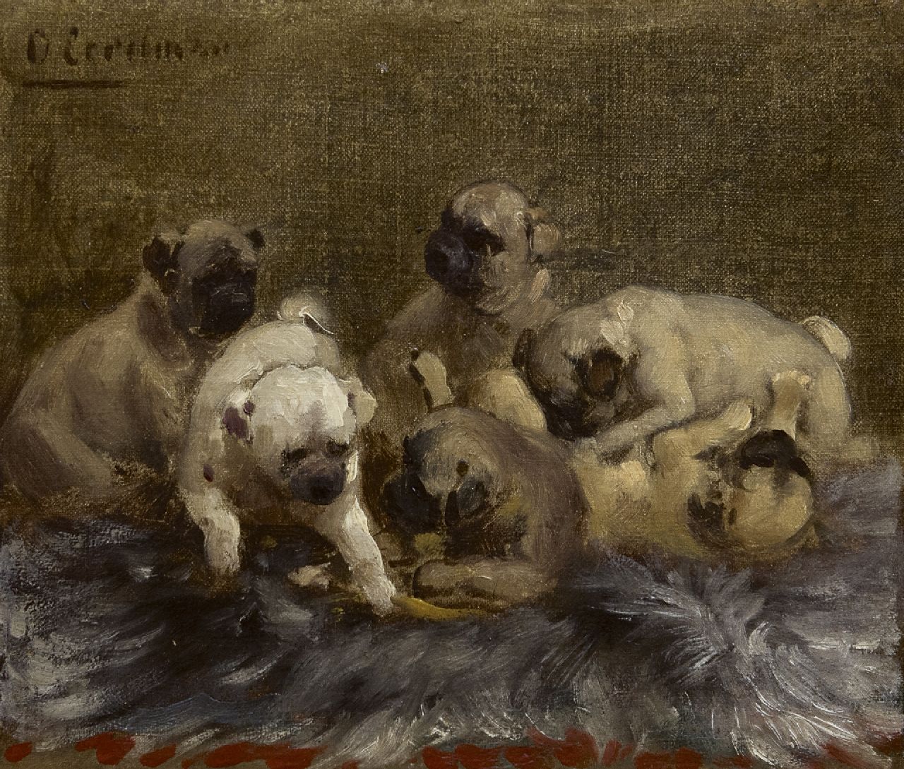 Eerelman O.  | Otto Eerelman, Puppies playing, oil on canvas laid down on board 18.8 x 21.5 cm, signed u.l.