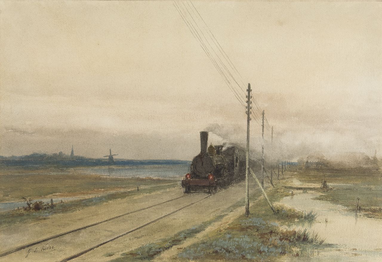 Kiers G.L.  | George Lourens Kiers, Train in a landscape, watercolour on paper 44.5 x 65.1 cm, signed l.l.