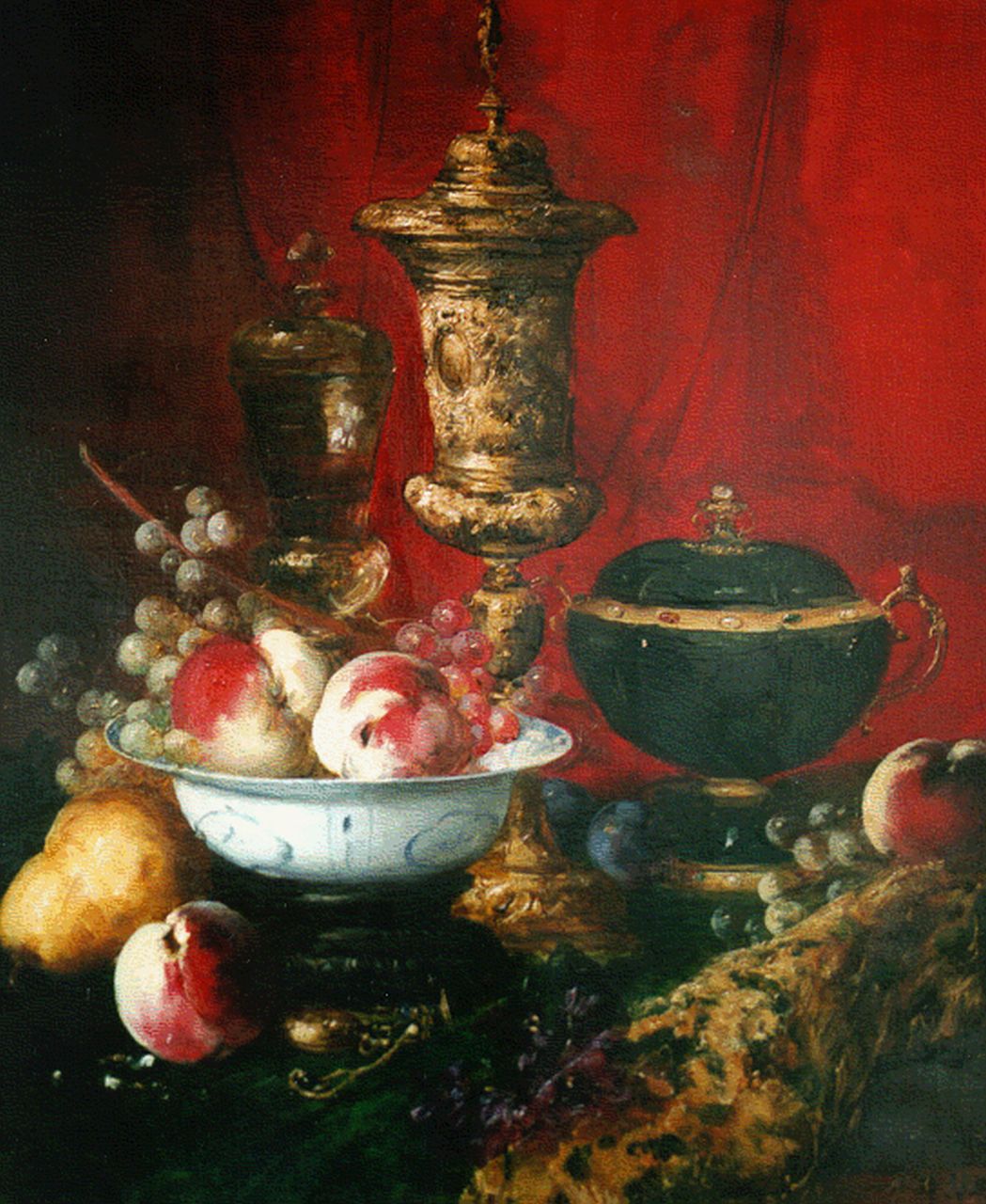 Vollon A.  | Antoine Vollon, Stilleven met pronkbekers en fruit, oil on canvas 66.0 x 54.0 cm