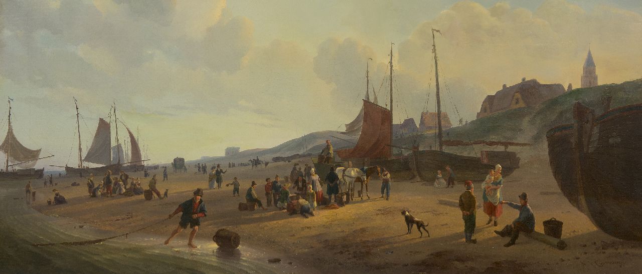 Couwenberg A.J.  | Abraham Johannes Couwenberg | Paintings offered for sale | Panoramic view on the beach near Scheveningen, oil on canvas 42.8 x 99.8 cm, signed l.r.