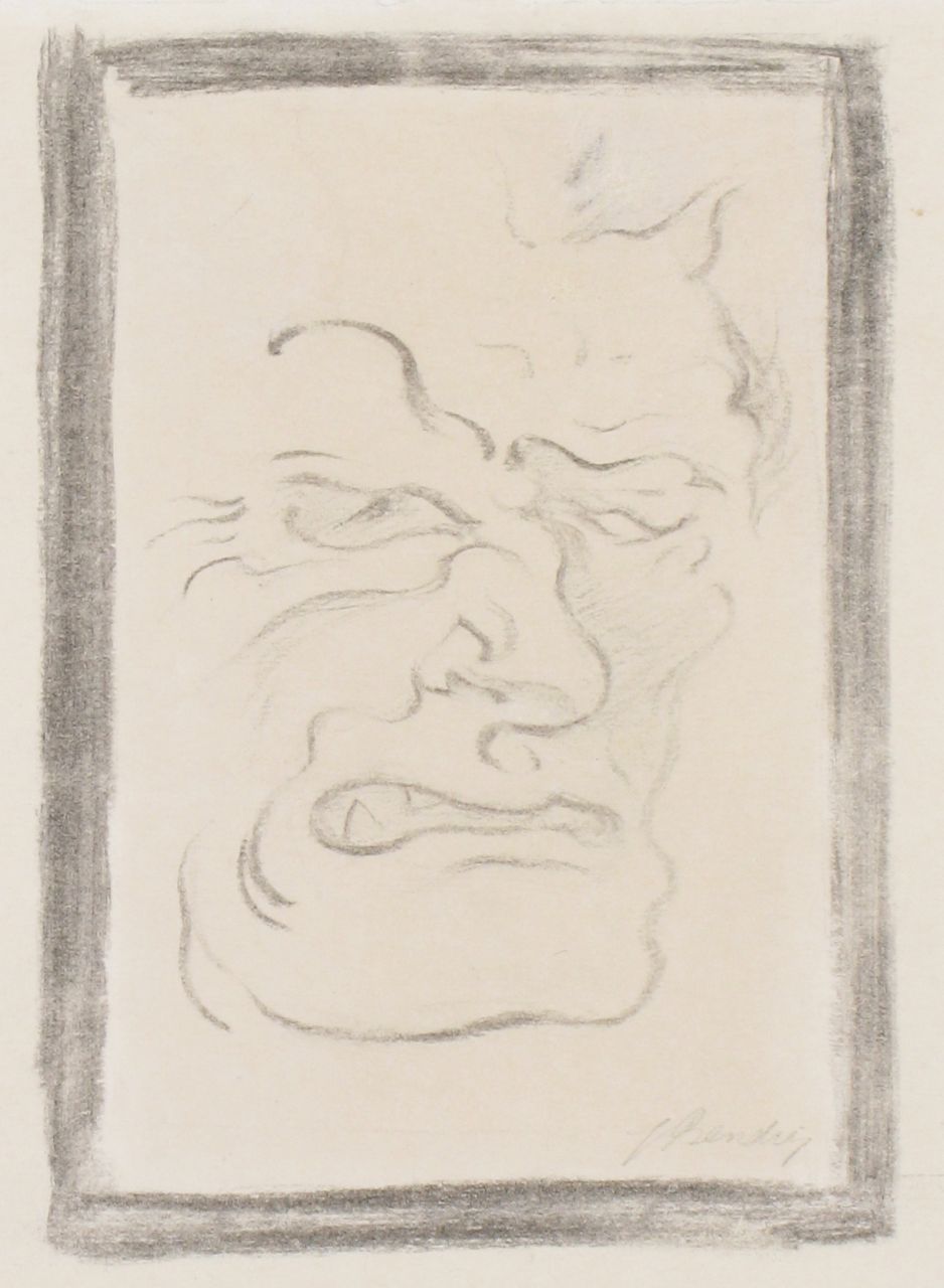 Bendien J.  | Jacob Bendien, Angry face, drawing on paper 17.0 x 12.0 cm