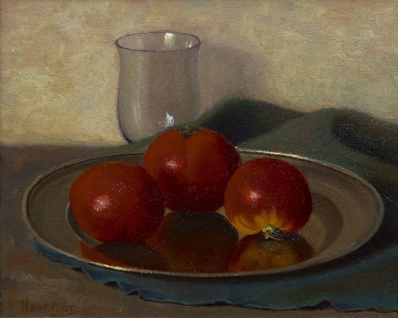 Bos H.  | Hendrik 'Henk' Bos, Tomatoes, oil on canvas 24.2 x 29.9 cm, signed l.l.