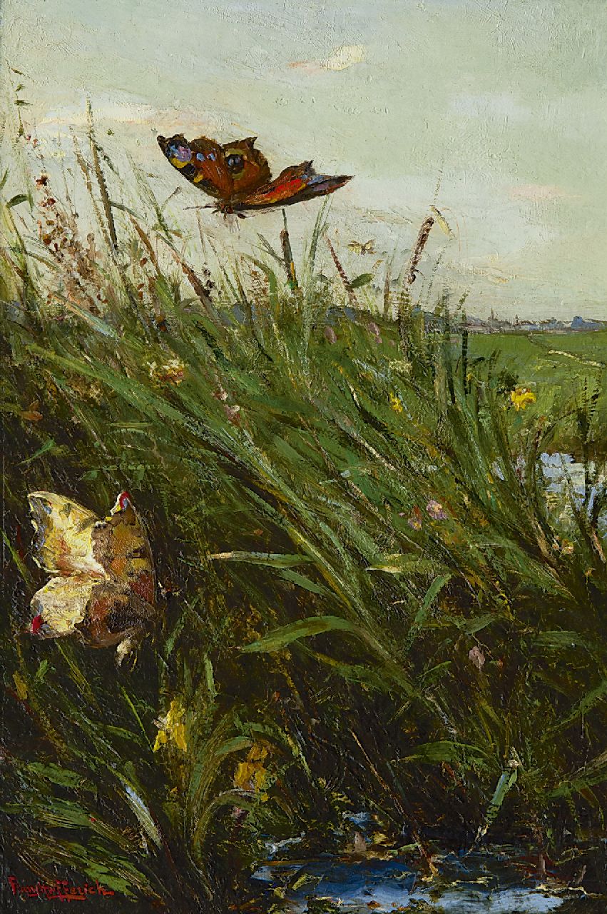 Helfferich F.W.  | Franciscus Willem 'Frans' Helfferich, Butterflies in reeds, oil on panel 29.8 x 20.0 cm, signed l.l.