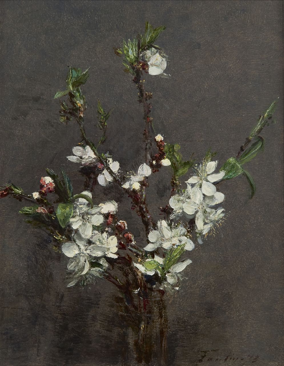 Fantin-Latour I.H.J.T.  | Ignace 'Henri' Jean Théodore Fantin-Latour, Blossoming branches, oil on canvas 27.0 x 21.2 cm, signed l.r. and dated '73