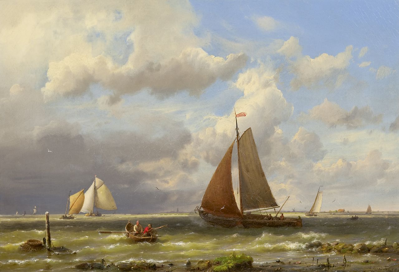 Koekkoek H.  | Hermanus Koekkoek, Ships on a choppy sea, oil on canvas 33.2 x 48.2 cm, signed l.r. and dated '62