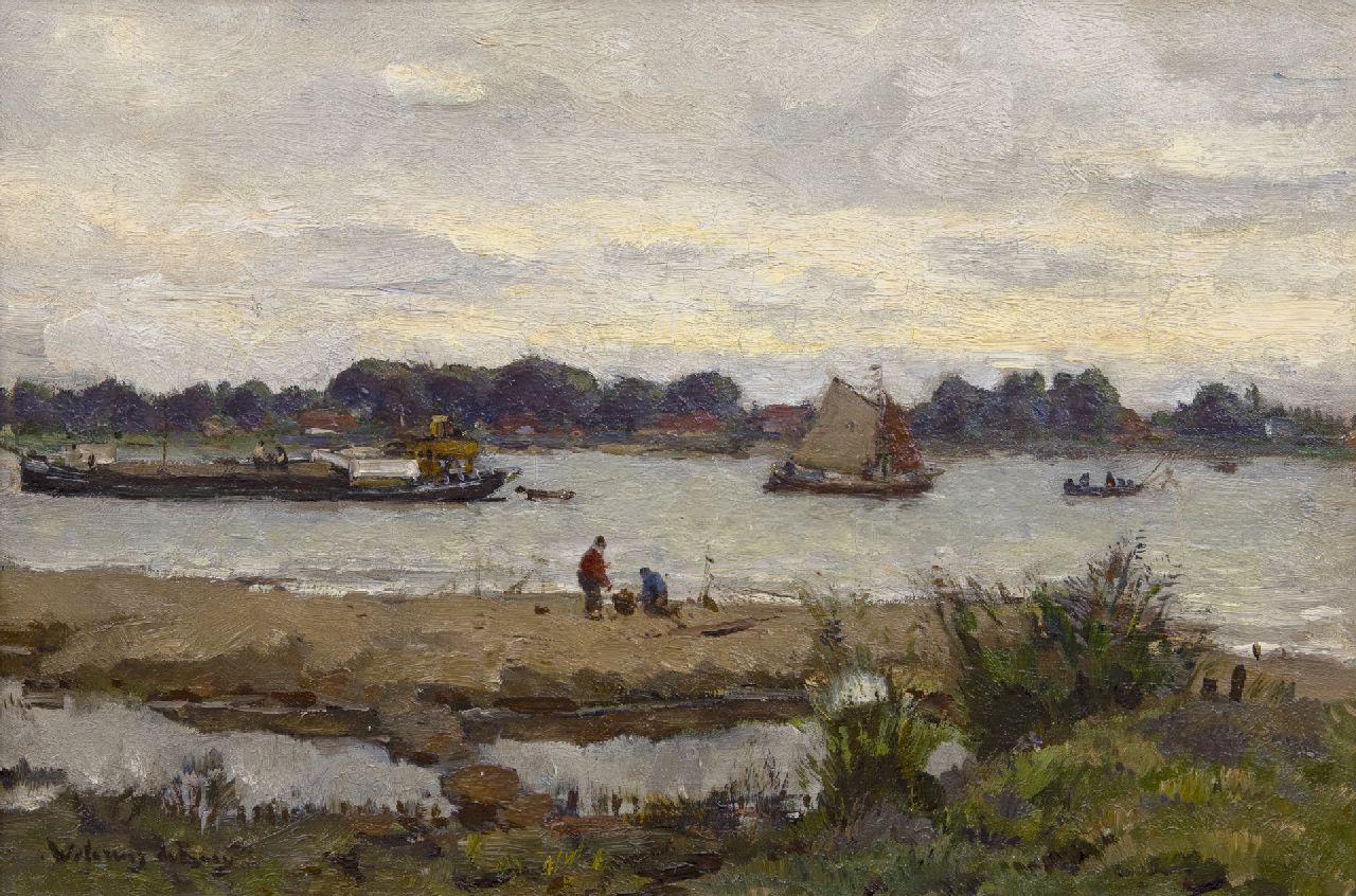 Wetering de Rooij J.E. van de | Johannes Embrosius van de Wetering de Rooij, A river landscape near Gorkum, oil on canvas 29.5 x 43.0 cm, signed l.l.