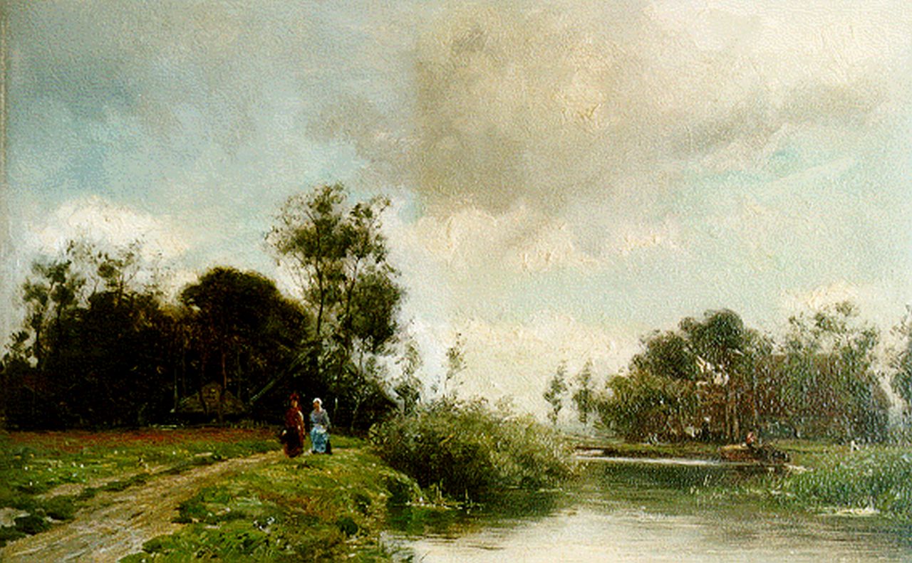 Doeleman J.H.  | Johan Hendrik Doeleman, A river landscape with an angler in a barge, oil on panel 19.5 x 29.5 cm, signed l.r.