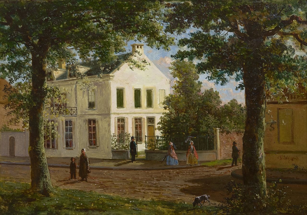 Soeterik T.  | Theodoor Soeterik, Townspeople on the Maliebaan, Utrecht, oil on panel 25.0 x 35.2 cm, signed l.r.