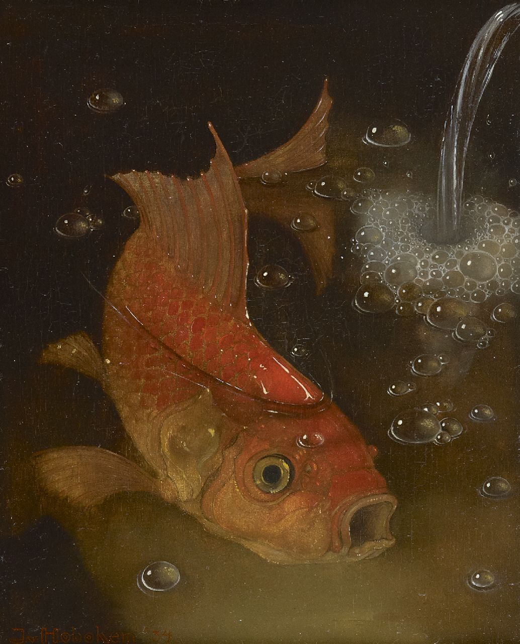 Hoboken J. van | Jacoba 'Jemmy' van Hoboken, Goldfish, oil on panel 27.0 x 22.1 cm, signed l.l. and dated '34