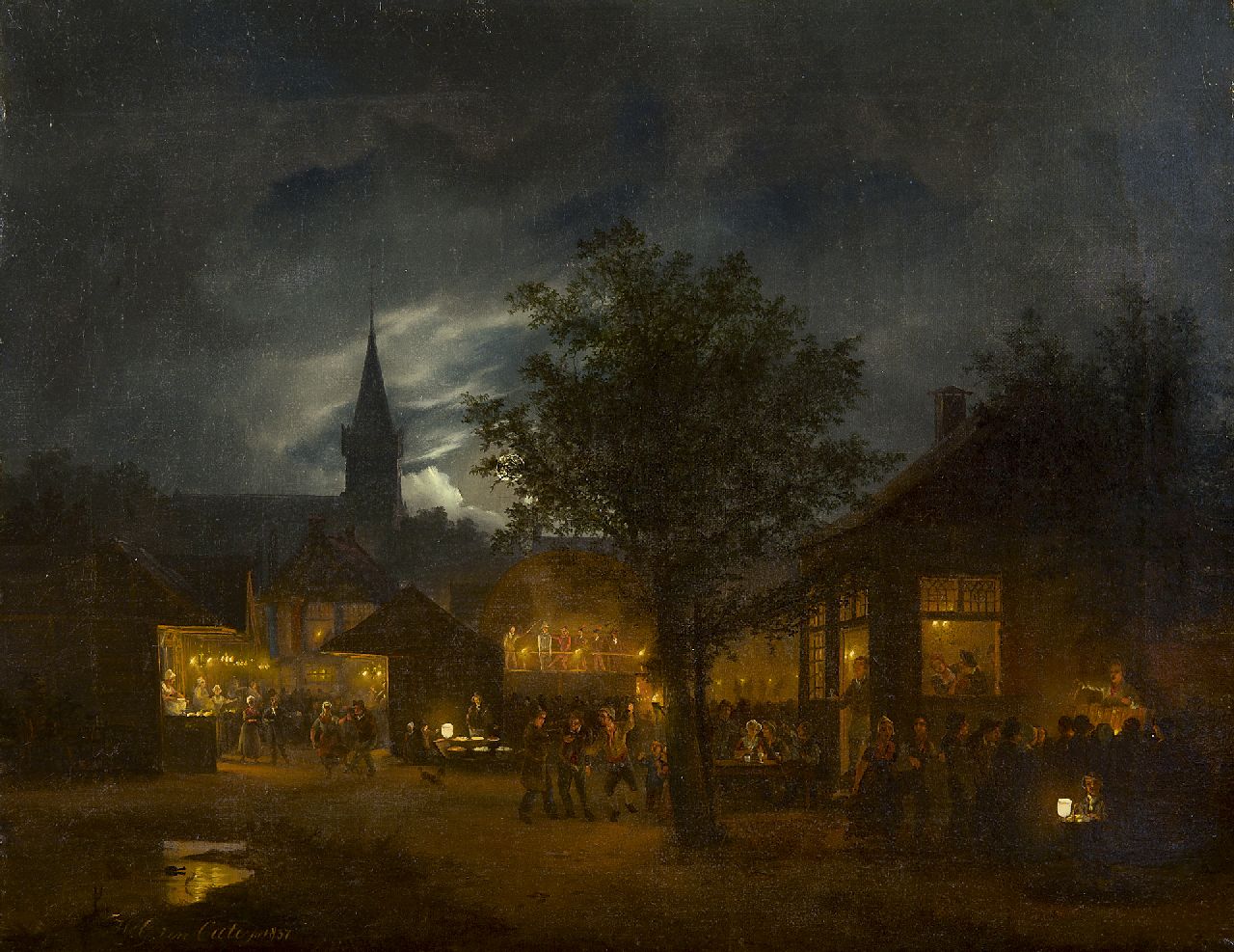 Cate H.G. ten | Hendrik Gerrit ten Cate, Merrymaking by moonlight, oil on canvas 33.4 x 43.0 cm, signed l.l. and dated 1837
