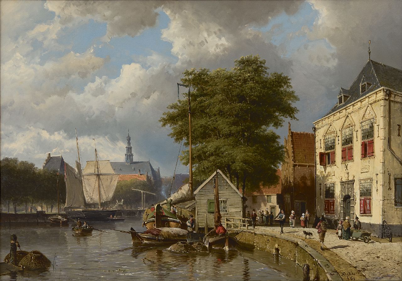 Koekkoek W.  | Willem Koekkoek, A view of a town with moored ships, oil on canvas 65.1 x 92.1 cm, signed l.r. and dated '61
