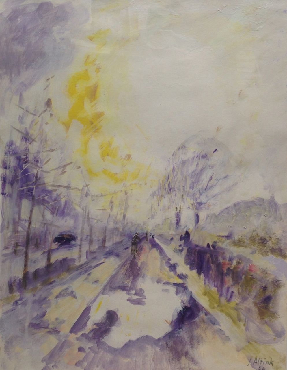 Altink J.  | Jan Altink, Purple road, gouache on paper 65.0 x 49.9 cm, signed l.r. and dated '54