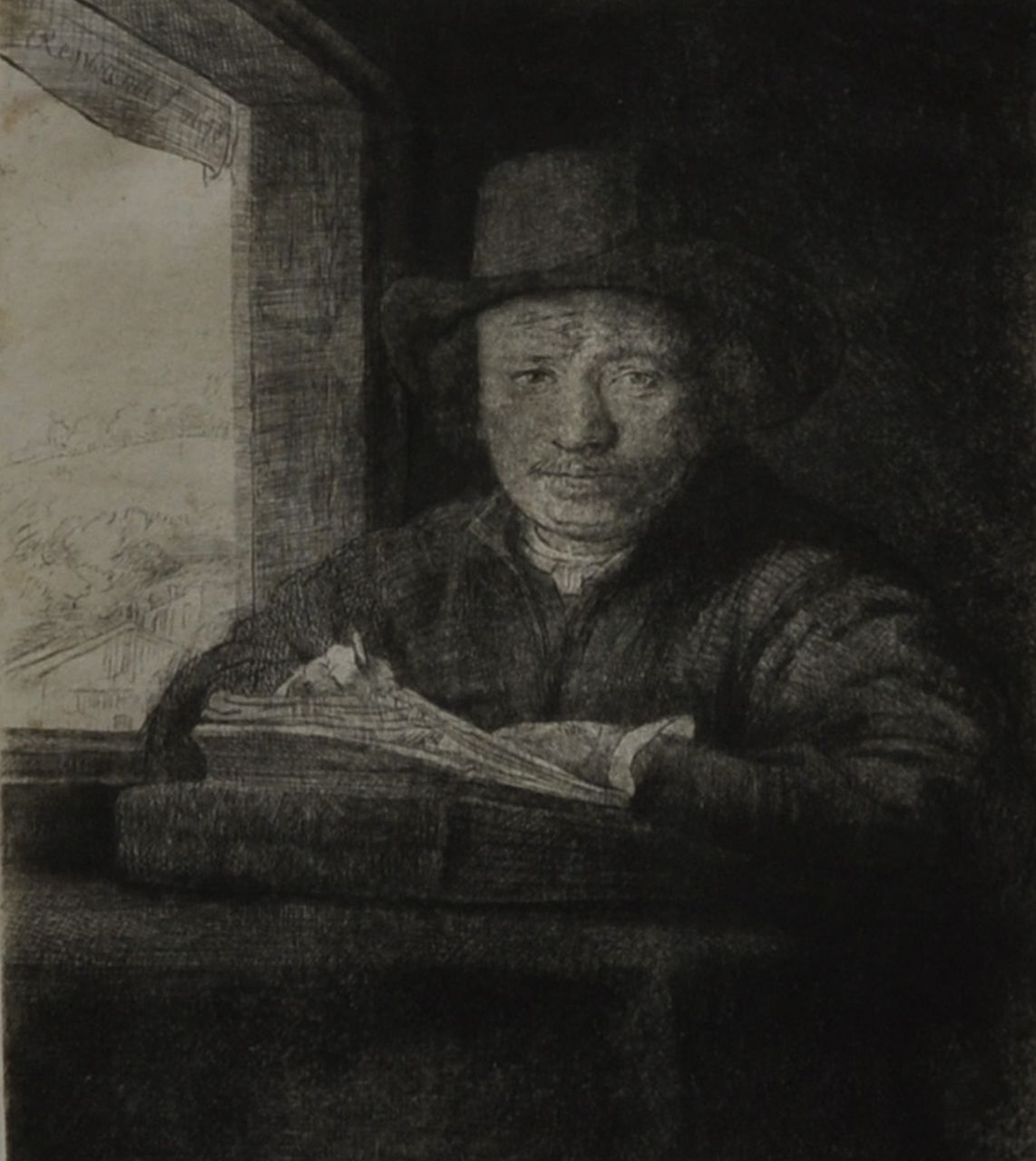 Rembrandt (Rembrandt Harmensz. van Rijn)   | Rembrandt (Rembrandt Harmensz. van Rijn), Self-portrait, etching by a window, etching and dry needle on paper 15.8 x 12.9 cm, signed u.l.  In the plate and dated 1648 in the plate
