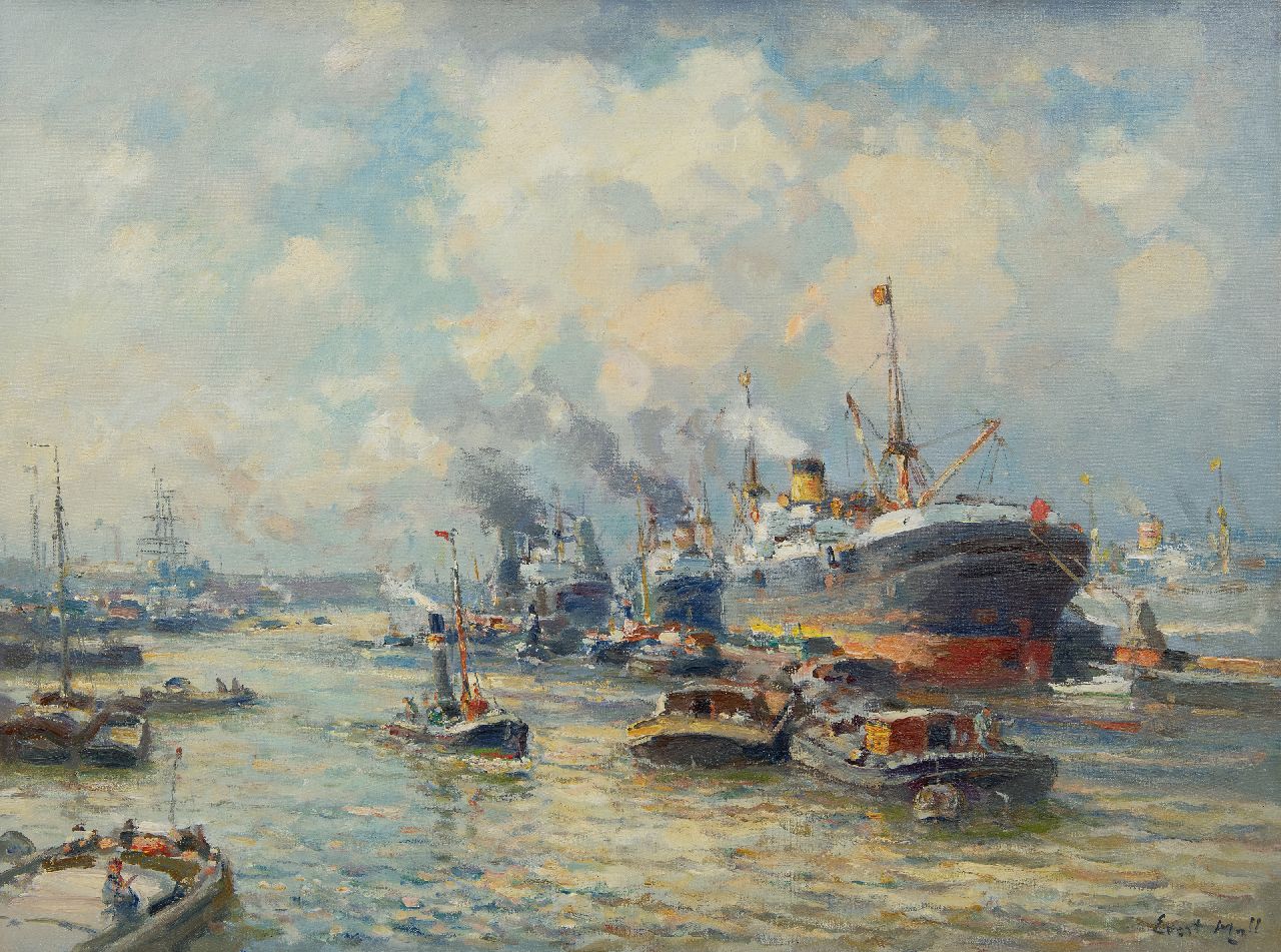 Moll E.  | Evert Moll | Paintings offered for sale | Harbour view, Rotterdam, oil on canvas 60.8 x 80.7 cm, signed l.r.
