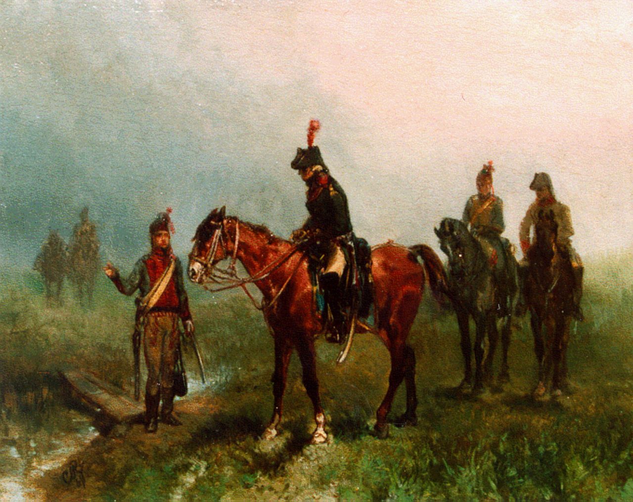 Rochussen Ch.  | Charles Rochussen, Cavalrymen, oil on panel 15.9 x 20.0 cm, signed monogram l.l. and dated '68