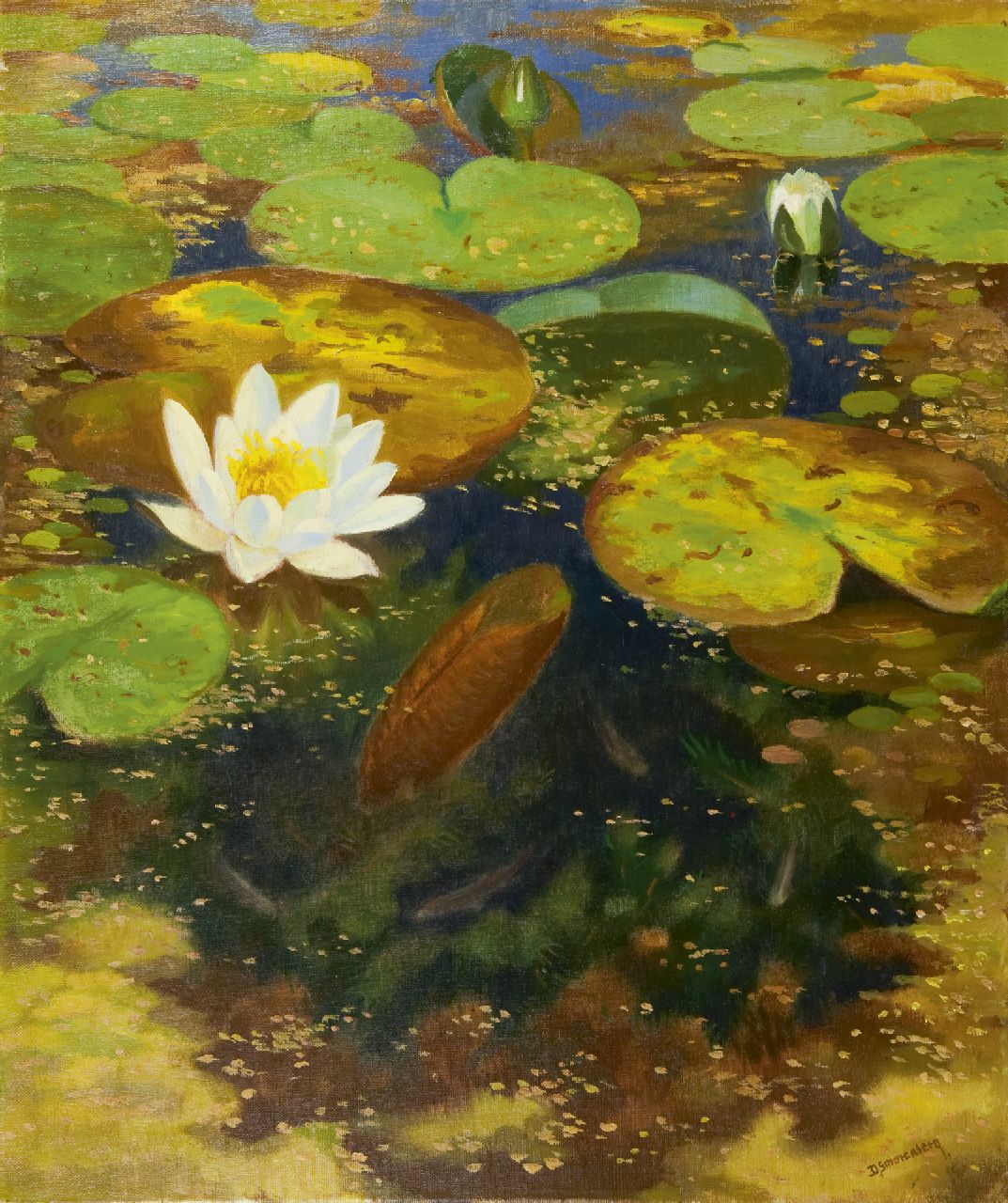 Smorenberg D.  | Dirk Smorenberg, Water lillies, oil on canvas 59.7 x 50.3 cm, signed l.r. and dated '47