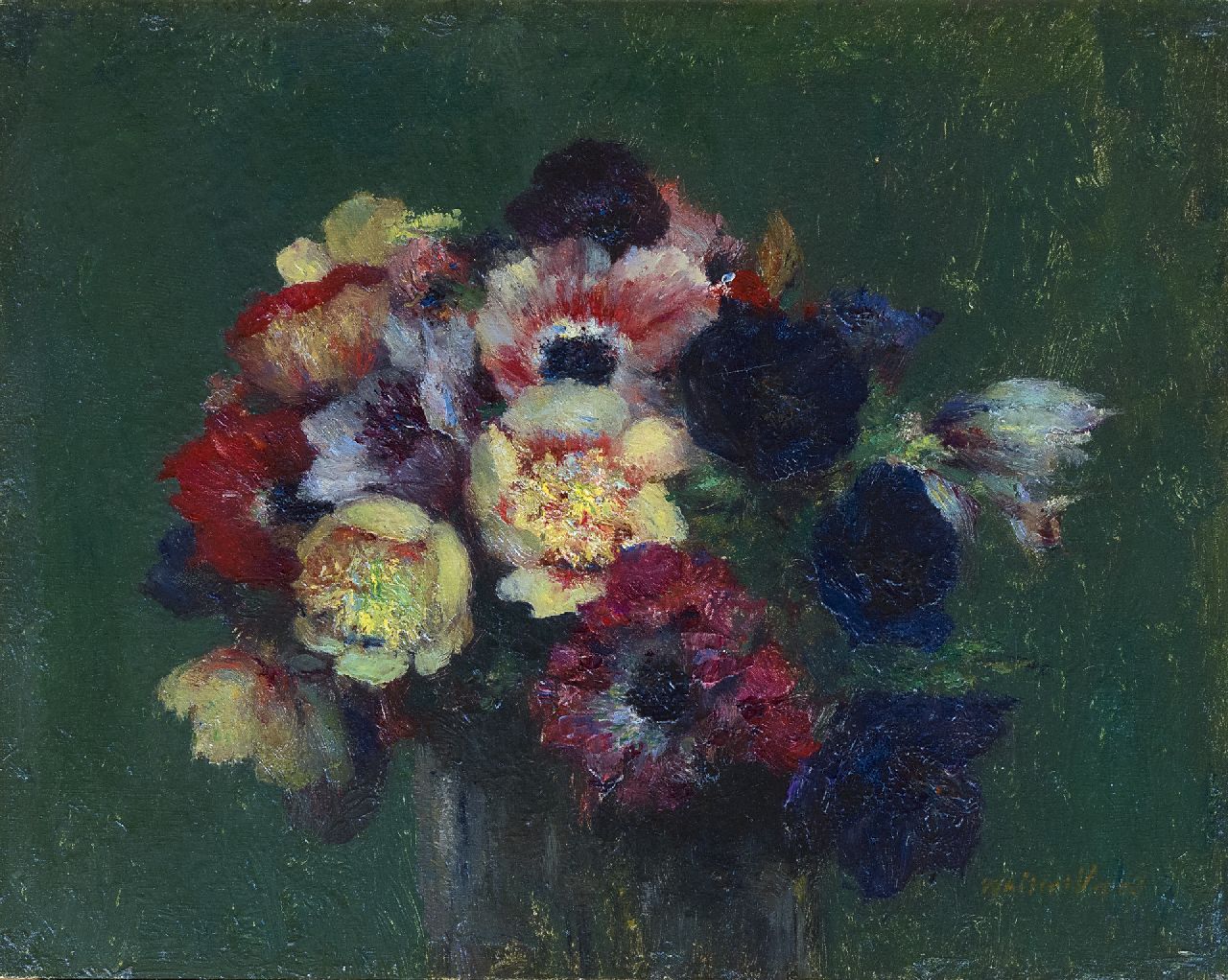 Vaes W.  | Walter Vaes, Anemones, oil on panel 21.4 x 27.0 cm, signed l.r.