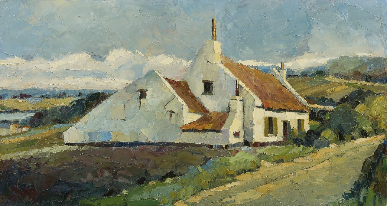 Wim Veltman | White house in a hilly landscape, oil on board, 52.4 x 94.8 cm