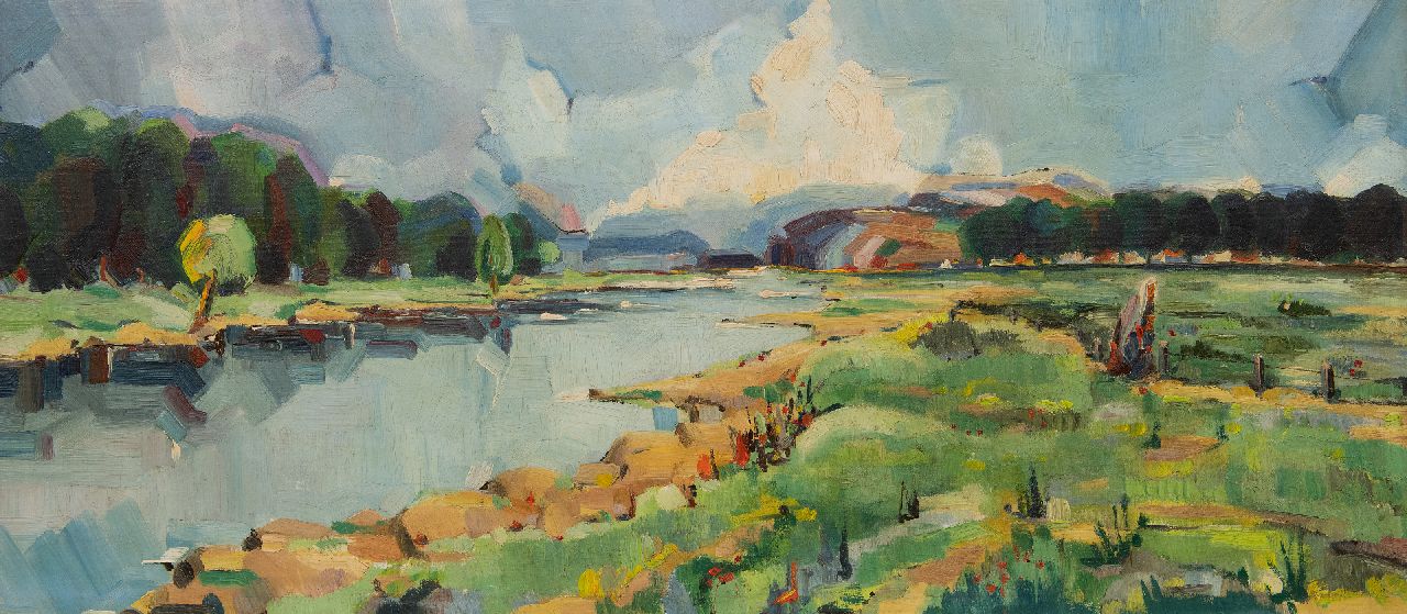 Veltman J.W.  | Josef Wilhelmus 'Wim' Veltman | Paintings offered for sale | A river landscape, oil on canvas 48.1 x 110.5 cm, zonder lijst