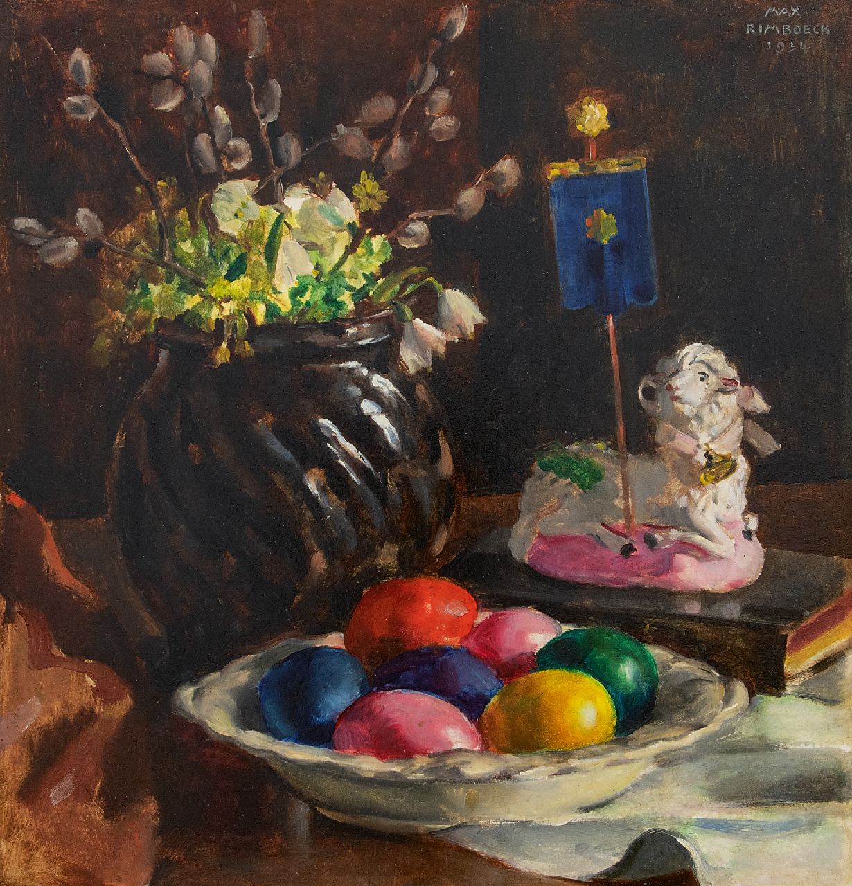 Max Rimböck | Easter still life, oil on panel, 38.3 x 37.0 cm, signed u.r. and dated 1934