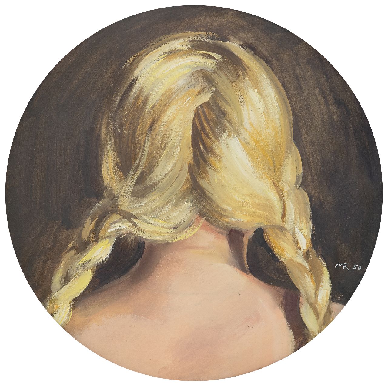 Rimböck M.  | Max Rimböck | Paintings offered for sale | A girl with braids seen from the back, oil on paper 21.0, signed l.r. with monogram and dated '50