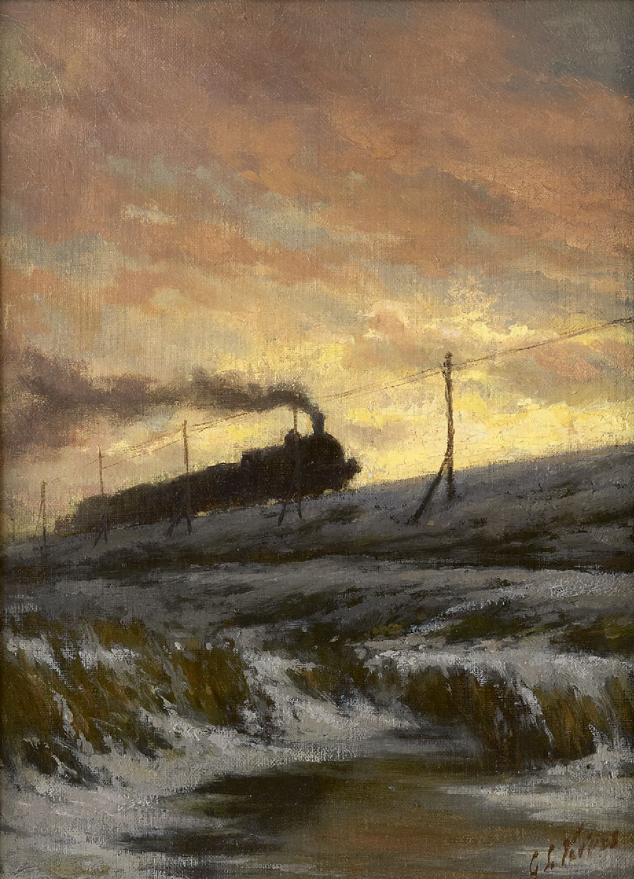 Kiers G.L.  | George Lourens Kiers, Along the railwaytrack, oil on canvas laid down on panel 35.5 x 25.3 cm, signed l.r.