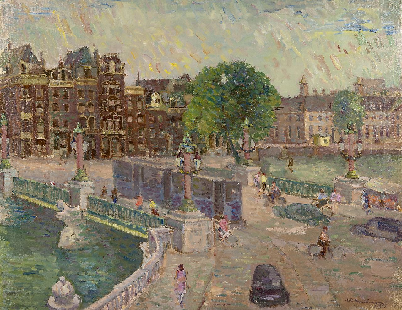 Neuburger E.  | Eliazer 'Elie' Neuburger, The Blauwbrug, Amsterdam, oil on canvas 47.8 x 60.8 cm, signed l.r. and dated 1955