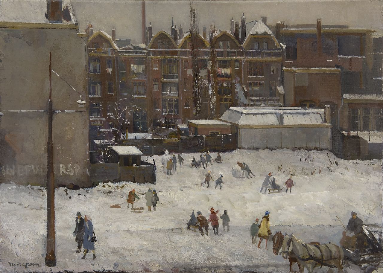 Groen H.P.  | Hendrik Pieter 'Piet' Groen, Winter fun in Rotterdam, oil on canvas 50.4 x 70.5 cm, signed l.l.