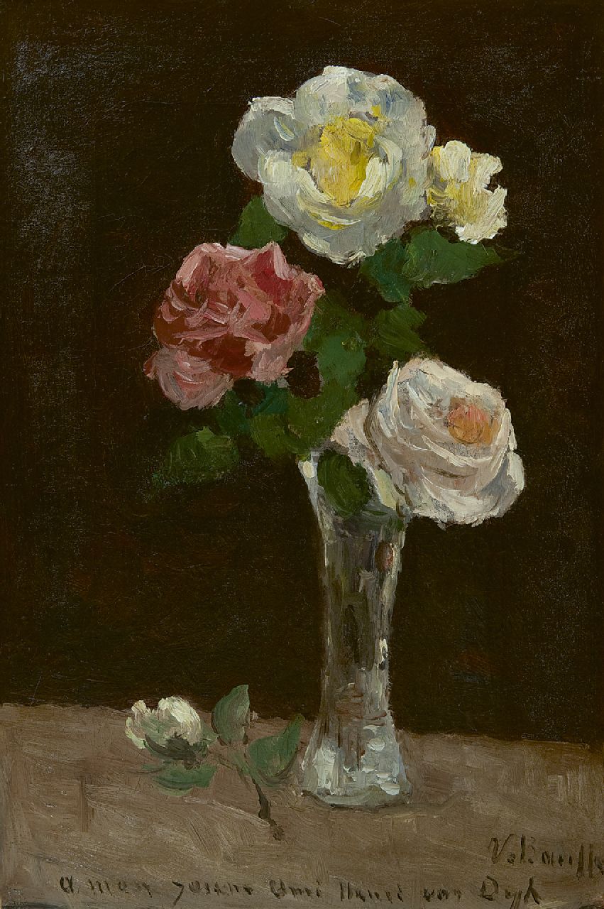 Bauffe V.  | Victor Bauffe | Paintings offered for sale | Roses in a crystal vase, oil on canvas 37.0 x 25.7 cm, signed l.r.