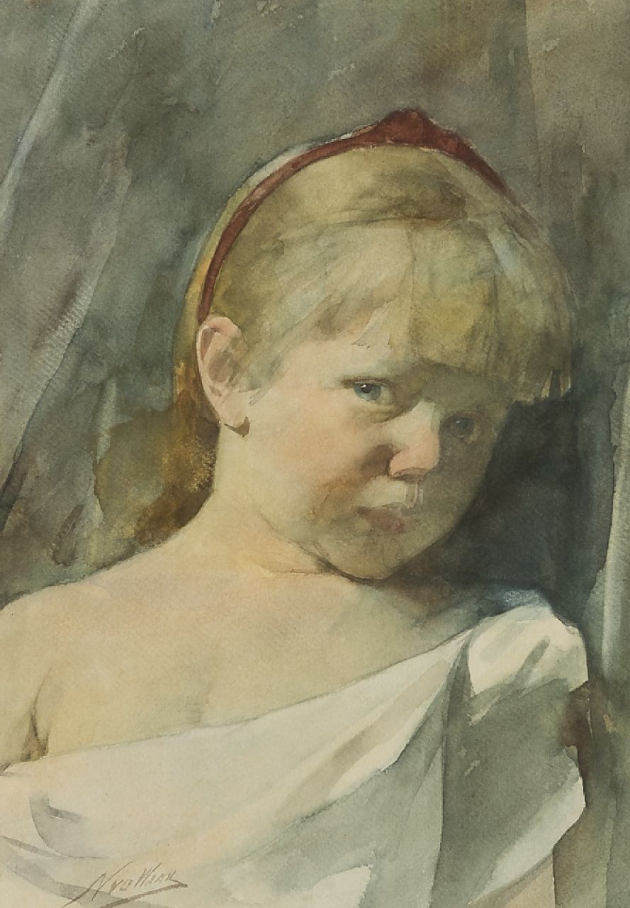 Nicolaas van der Waay | A girl's portrait, watercolour on paper, 49.5 x 34.3 cm, signed l.l.