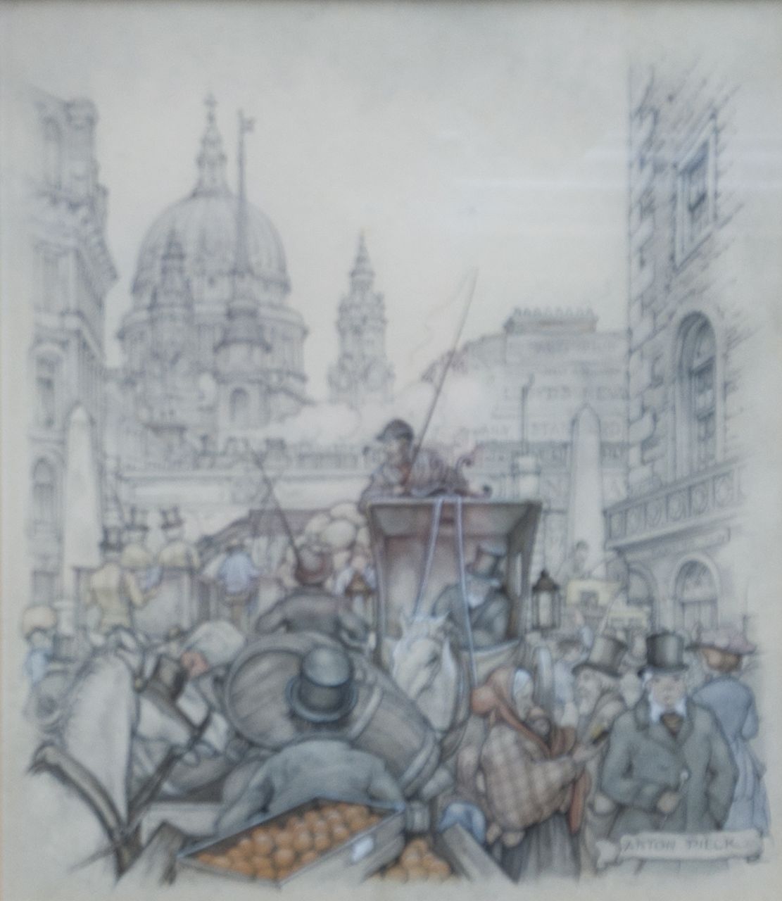 Pieck A.F.  | 'Anton' Franciscus Pieck, Carriages in Fleet Street, London, pencil and watercolour on paper 23.2 x 19.3 cm, signed l.r.