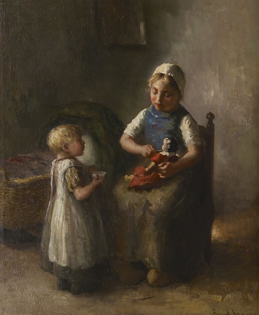 Hoog J.B. de | Johan 'Bernard' de Hoog, Playing with the doll, oil on canvas 63.3 x 52.3 cm, signed l.r.