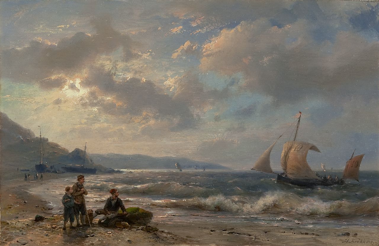 Koekkoek H.  | Hermanus Koekkoek, Returning fishing ship, oil on panel 23.0 x 35.0 cm, signed l.r.