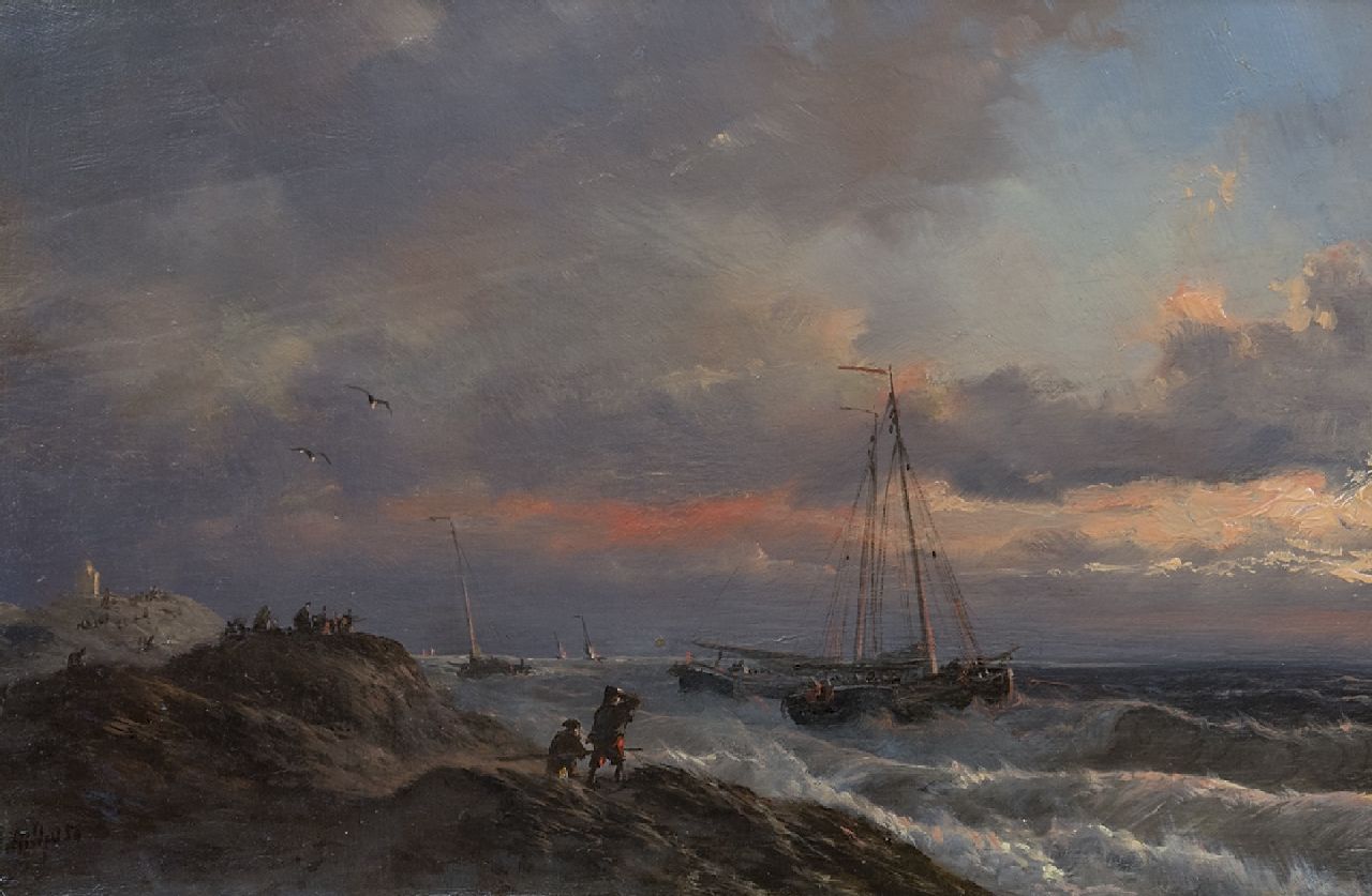 Schiedges P.P.  | Petrus Paulus Schiedges, Storm on the Dutch coast, oil on panel 19.2 x 29.2 cm, signed l.l. and dated '54