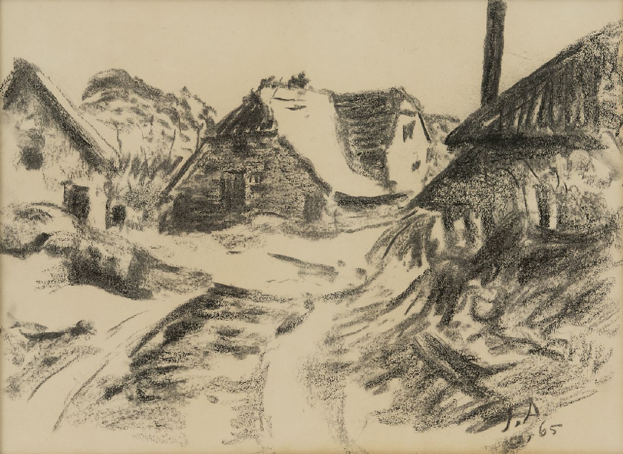 Altink J.  | Jan Altink, Farms, charcoal on paper 36.7 x 48.8 cm, signed l.r. with initials and dated '65