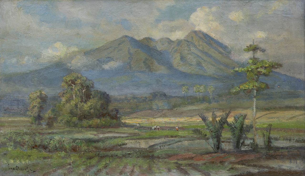 Dezentjé E.  | Ernest Dezentjé, A view on the Goenoeng Salak, Java, oil on canvas 29.3 x 49.5 cm, signed l.l. and dated on the stretcher 4/6/'51