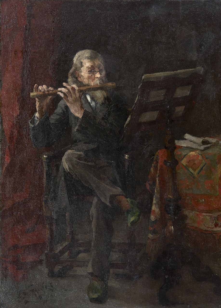 Frankfort E.  | Eduard Frankfort | Paintings offered for sale | The flute player, oil on canvas 72.0 x 51.8 cm, signed l.l. and dated '90